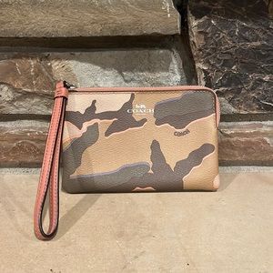 Coach Bags Coach Corner Zip Wristlet With Wild Camo Print